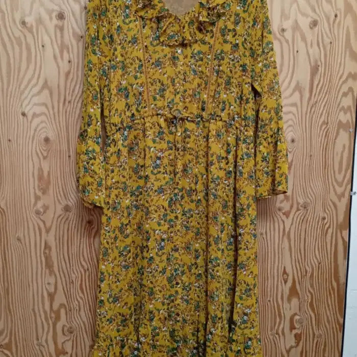 [BUNJANG] Thursday Island Yellow Floral Pattern Chiffon Long Dress / 써스데이아일랜드 옐로우 플라워 패턴 쉬폰 롱원피스