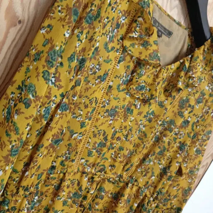 [BUNJANG] Thursday Island Yellow Floral Pattern Chiffon Long Dress / 써스데이아일랜드 옐로우 플라워 패턴 쉬폰 롱원피스
