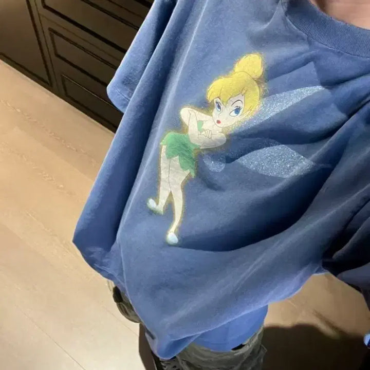 [BUNJANG] Disney Tinkerbell Printed Short Sleeve T-Shirt / 디즈니 팅커벨 프린팅 반팔 티셔츠