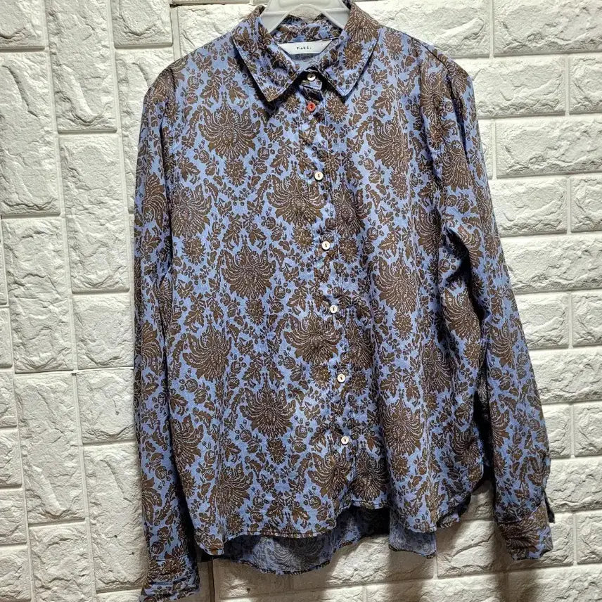 [BUNJANG] Pink&amp;i Blue Flower Pattern 100% Linen Shirt / Pink&amp;i 블루 플라워 패턴 린넨100 셔츠