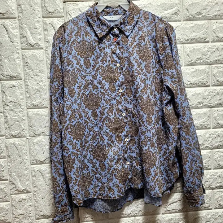 [BUNJANG] Pink&amp;i Blue Flower Pattern 100% Linen Shirt / Pink&amp;i 블루 플라워 패턴 린넨100 셔츠
