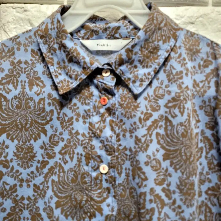 [BUNJANG] Pink&amp;i Blue Flower Pattern 100% Linen Shirt / Pink&amp;i 블루 플라워 패턴 린넨100 셔츠