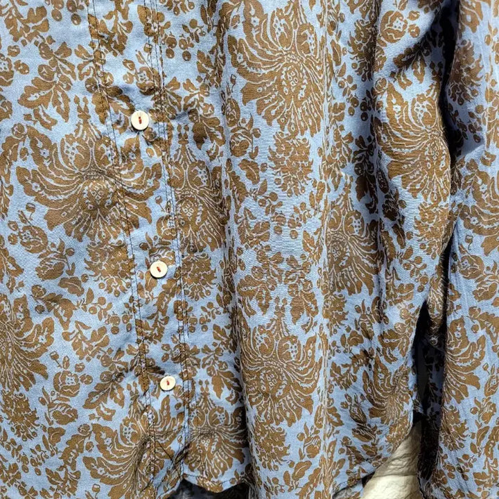 [BUNJANG] Pink&amp;i Blue Flower Pattern 100% Linen Shirt / Pink&amp;i 블루 플라워 패턴 린넨100 셔츠