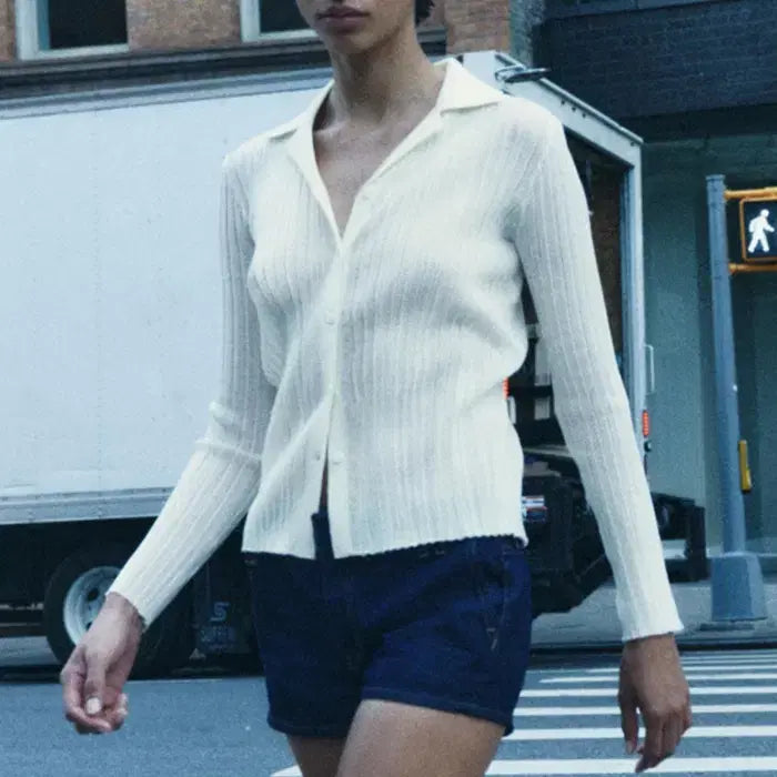 [BUNJANG] Zara Ribbed Fine Gauge Knit Cardigan - M / 자라) 새상품 리브드 파인 골지 니트 가디건 -M