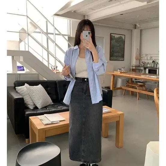 [BUNJANG] More Around Black Denim Long Skirt / 모어라운드 블랙 데님 롱 스커트