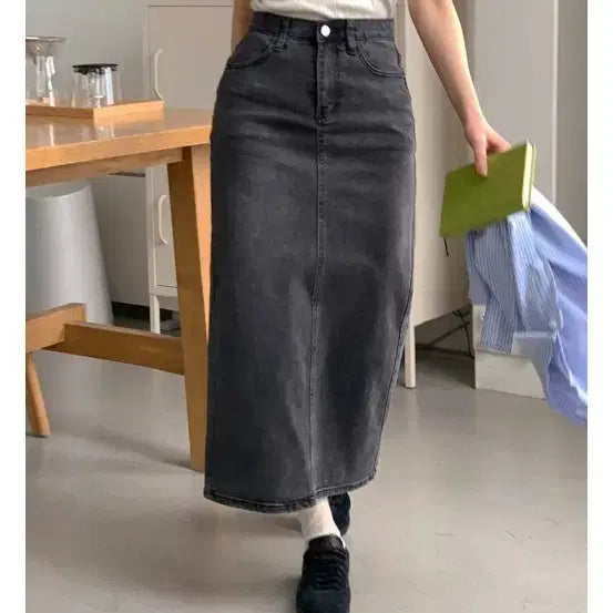 [BUNJANG] More Around Black Denim Long Skirt / 모어라운드 블랙 데님 롱 스커트