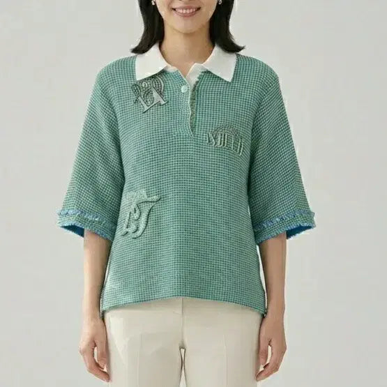 [BUNJANG] Latt by T Semi-Tweed Knit T-shirt / [55]래트바이티 반팔 트위드 카라 니트
