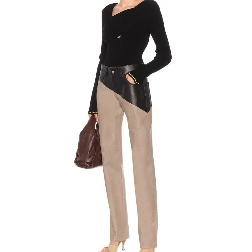 [BUNJANG] Bottega Veneta Leather Mix Denim Jeans Beige / (32~33인치) 보테가베네타 레더 믹스 데님 진 베이지