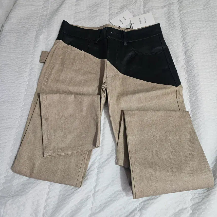 [BUNJANG] Bottega Veneta Leather Mix Denim Jeans Beige / (32~33인치) 보테가베네타 레더 믹스 데님 진 베이지