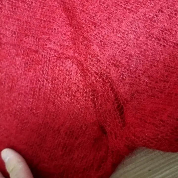 [BUNJANG] Vintage 90s Red Mohair Henry Neck Knit Sweater / 90s 빈티지 레드 모헤어 니트 헨리넥 스웨터(105)