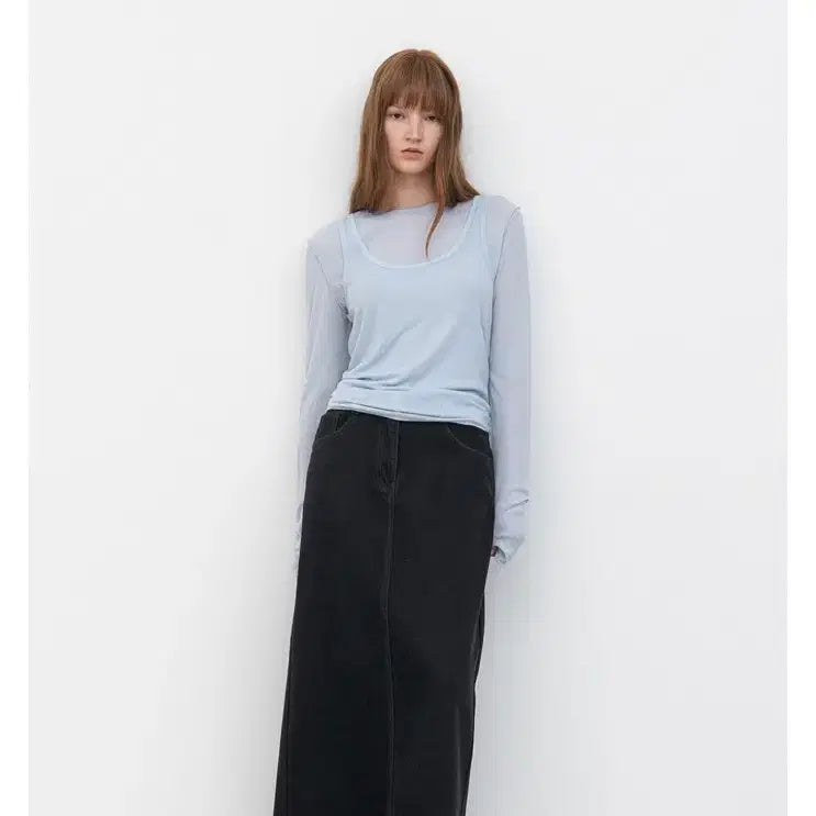 [BUNJANG] Atelier Nine Cut-Out Hem Denim Maxi Skirt / 아틀리에 나인 스커트 새상품