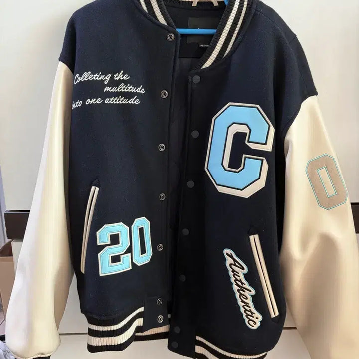 [BUNJANG] Carhartt Navy Big C Logo Varsity Jacket / 커버낫 네이비 빅 C 로고 바시티 자켓