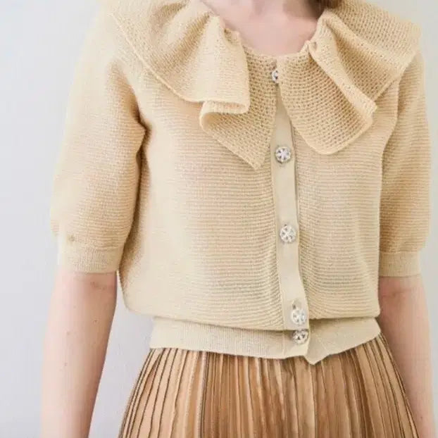 [SOLD OUT] 랑방컬렉션 러플 칼라 니트 가디건 프리