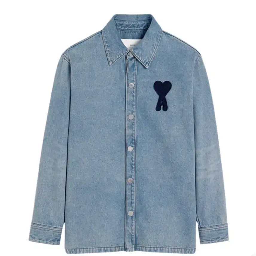 [BUNJANG] AMI Big Heart Logo Cotton Denim Overshirt Used Blue XL / 아미 빅하트 로고 코튼 데님 오버셔츠 유즈드 블루 XL