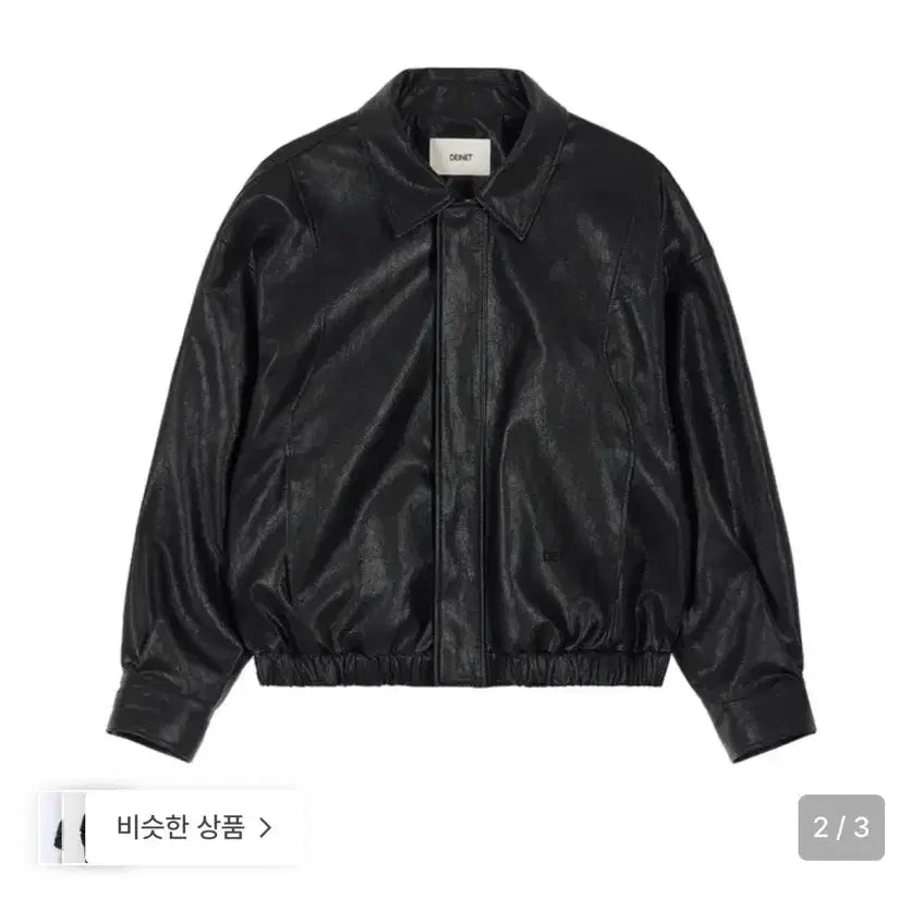 [BUNJANG] Dainit Faux-Leather Bomber Jumper Jacket Black / 다이닛 레더자켓 블랙 FAUX-LEATHER BOMBER JUMPER
