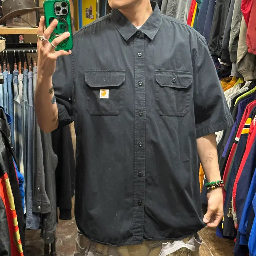[BUNJANG] Carhartt Short Sleeve Shirt Black / [HI] 칼하트 반팔 셔츠 블랙