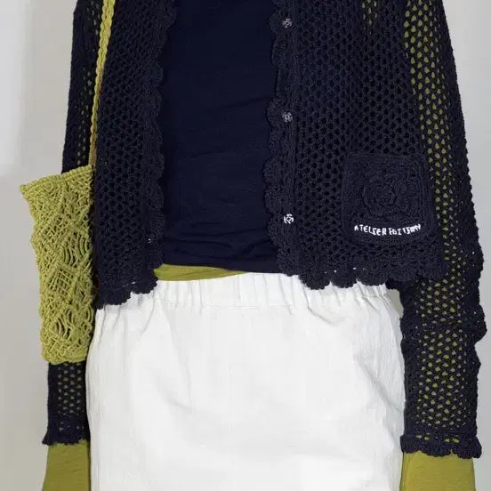 [BUNJANG] Atelier Edition Flower Crochet Cardigan Navy / 아틀리에 에디션 플라워 크로셰 가디건 네이비
