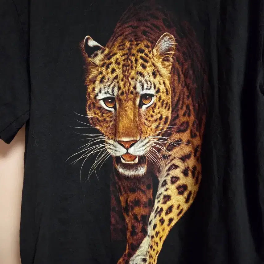 [BUNJANG] Rock Eagle Leopard Print Short Sleeve T-shirt / 락 이글 표범 프린팅 반팔 티셔츠 블랙