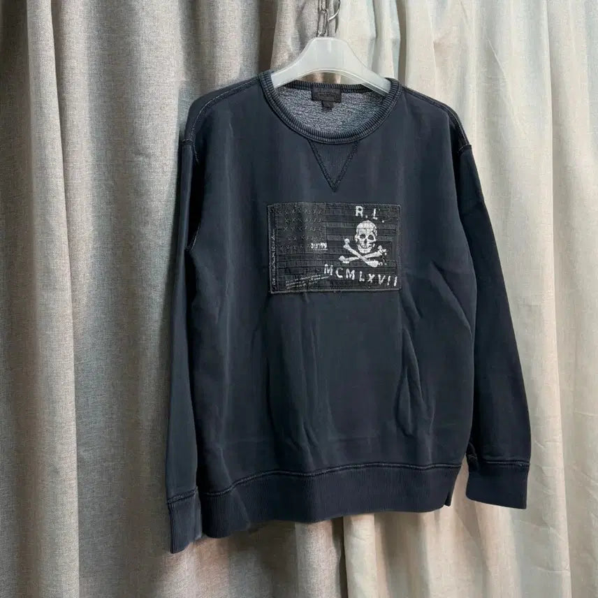[BUNJANG] Polo Jeans Pigment Sweatshirt with American Flag Skull / [L] 폴로 진 성조기 스컬 해골 피그먼트 기모 맨투맨