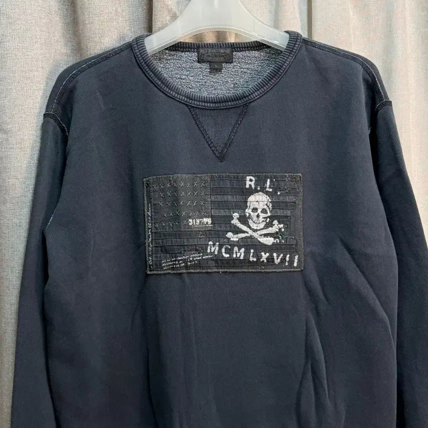 [BUNJANG] Polo Jeans Pigment Sweatshirt with American Flag Skull / [L] 폴로 진 성조기 스컬 해골 피그먼트 기모 맨투맨