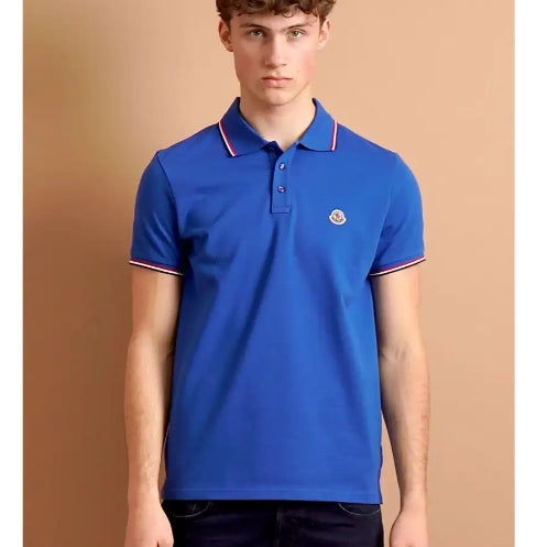 [BUNJANG] Moncler Blue Tricolor Trim Polo Shirt (Size L) / [정품] 몽클레어 블루 폴로 L 세탁완료