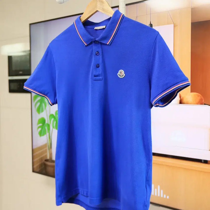 [BUNJANG] Moncler Blue Tricolor Trim Polo Shirt (Size L) / [정품] 몽클레어 블루 폴로 L 세탁완료