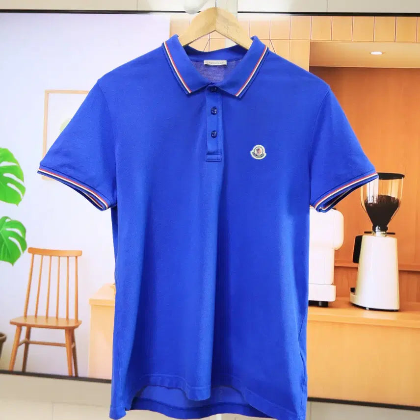 [BUNJANG] Moncler Blue Tricolor Trim Polo Shirt (Size L) / [정품] 몽클레어 블루 폴로 L 세탁완료