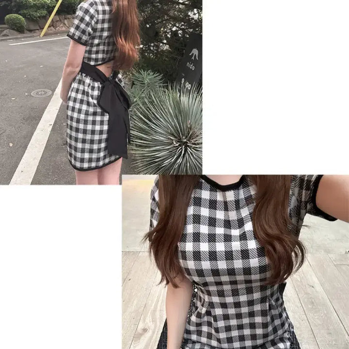 [BUNJANG] GRL Gingham Ribbon Mini Dress / Grl 그레일 깅엄 리본 미니원피스
