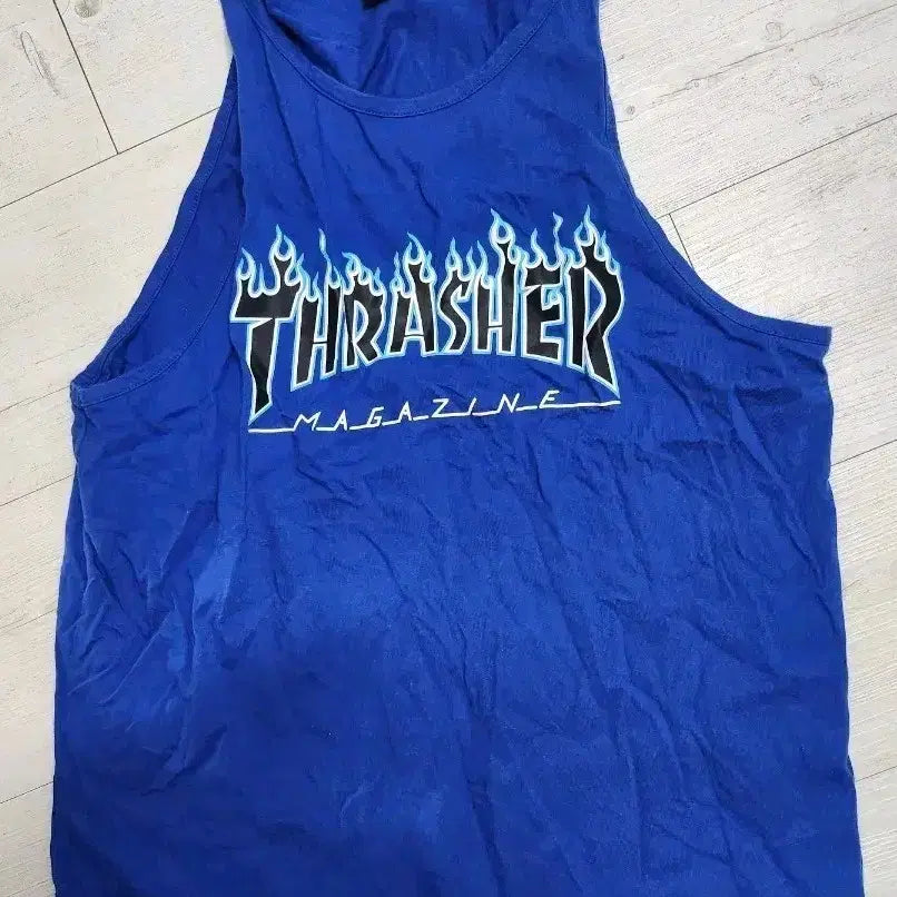 [BUNJANG] Thrasher Fire Logo Blue Sleeveless T-Shirt / 트래셔 파이어 로고 블루 민소매티