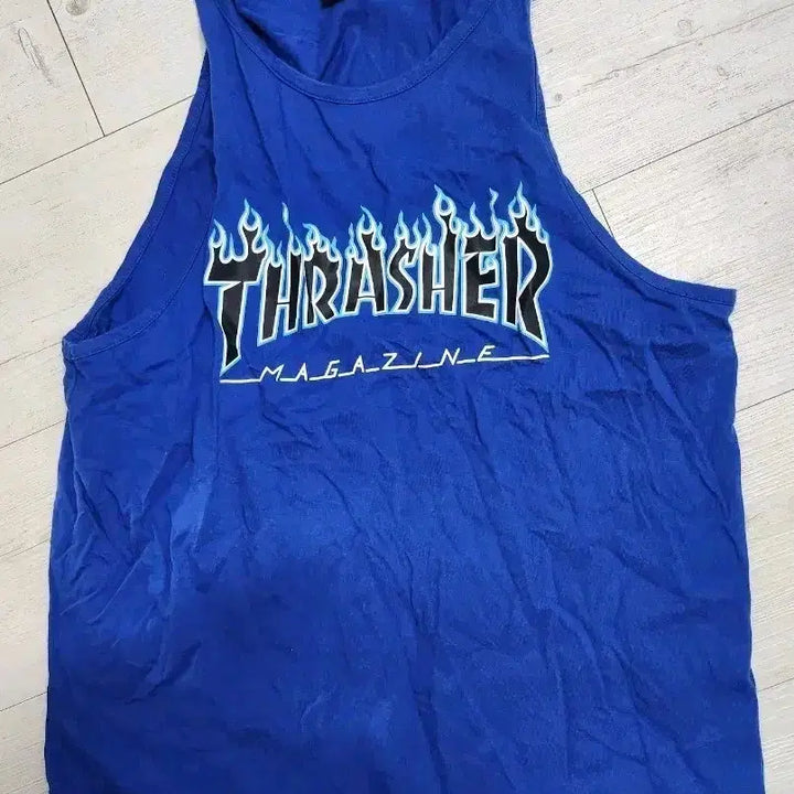 [BUNJANG] Thrasher Fire Logo Blue Sleeveless T-Shirt / 트래셔 파이어 로고 블루 민소매티