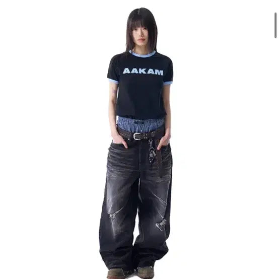 [BUNJANG] Arkham Logo Patch Ringer T-Shirt Black Size 2 / 아캄 로고 패치 반팔 링거티 블랙 2사이즈