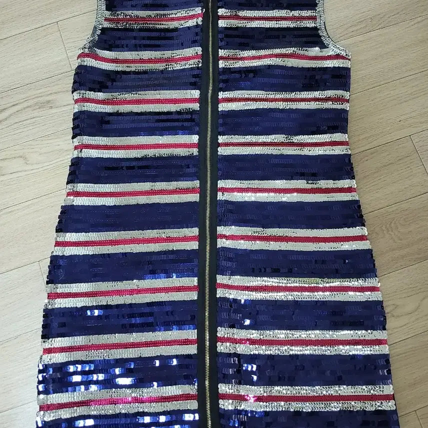 [BUNJANG] Sequin Stripe Sleeveless Mini Dress / 스팽글 스트라이프 민소매 원피스