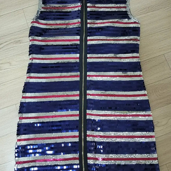 [BUNJANG] Sequin Stripe Sleeveless Mini Dress / 스팽글 스트라이프 민소매 원피스