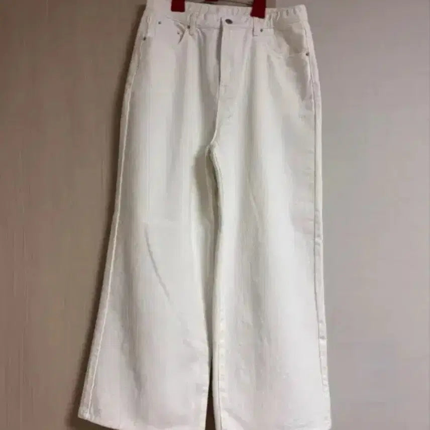 [BUNJANG] High Waist Cotton Semi Wide Pants (White) / 하이웨스트 코튼 세미 와이드팬츠 (화이트)