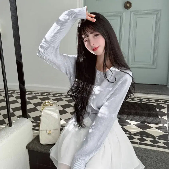 [BUNJANG] Mayyun Round Neck Cardigan (Lilac Blue) / 메이윤 자체제작 촉감대박 라운드넥 가디건 (라일락블루)