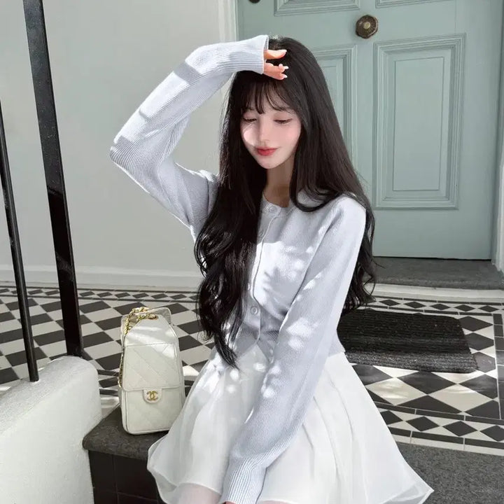 [BUNJANG] Mayyun Round Neck Cardigan (Lilac Blue) / 메이윤 자체제작 촉감대박 라운드넥 가디건 (라일락블루)