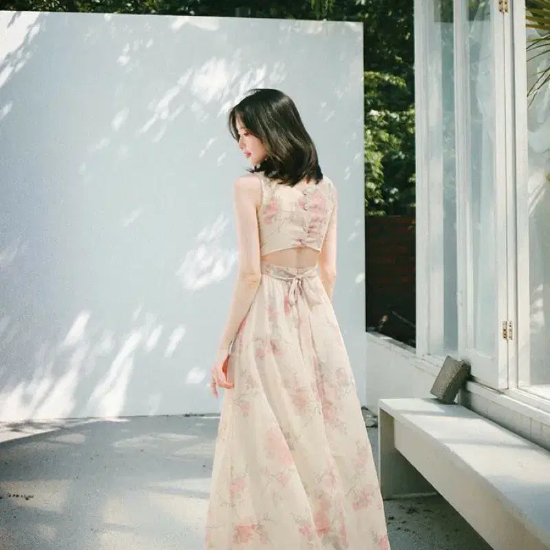 [BUNJANG] Milkcocoa Amelie Chiffon Floral Maxi Dress / 밀크코코아 아멜리에 청순 나시 쉬폰 플라워 롱원피스