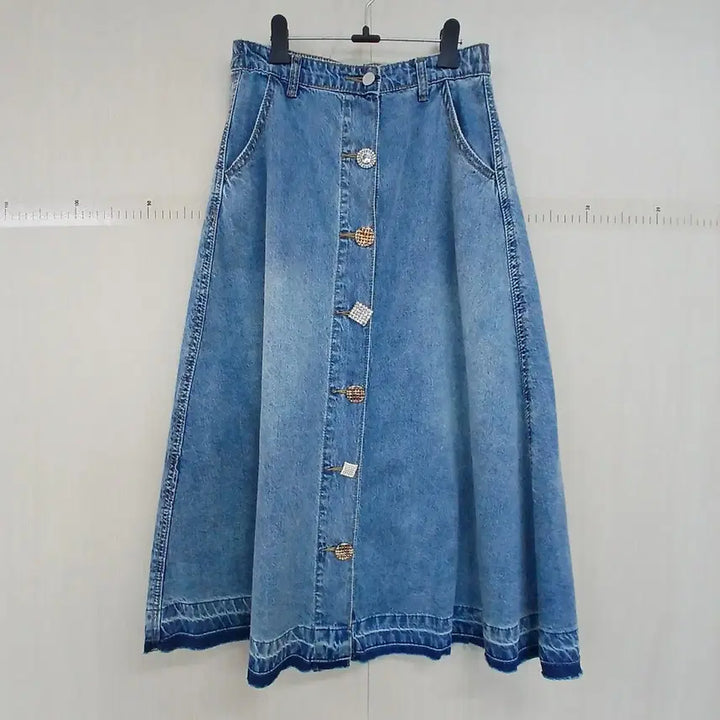 [BUNJANG] Denim A-line Button Detail Long Skirt / 데님 롱 스커트 A라인 버튼 장식