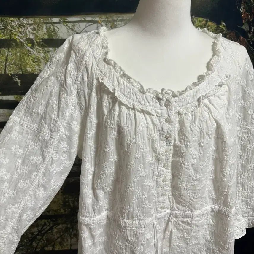 [BUNJANG] Vintage Floral Embroidered White Lace Blouse / 빈티지 꽃자수 화이트 레이스 블라우스 모리 모리걸 아오이유우