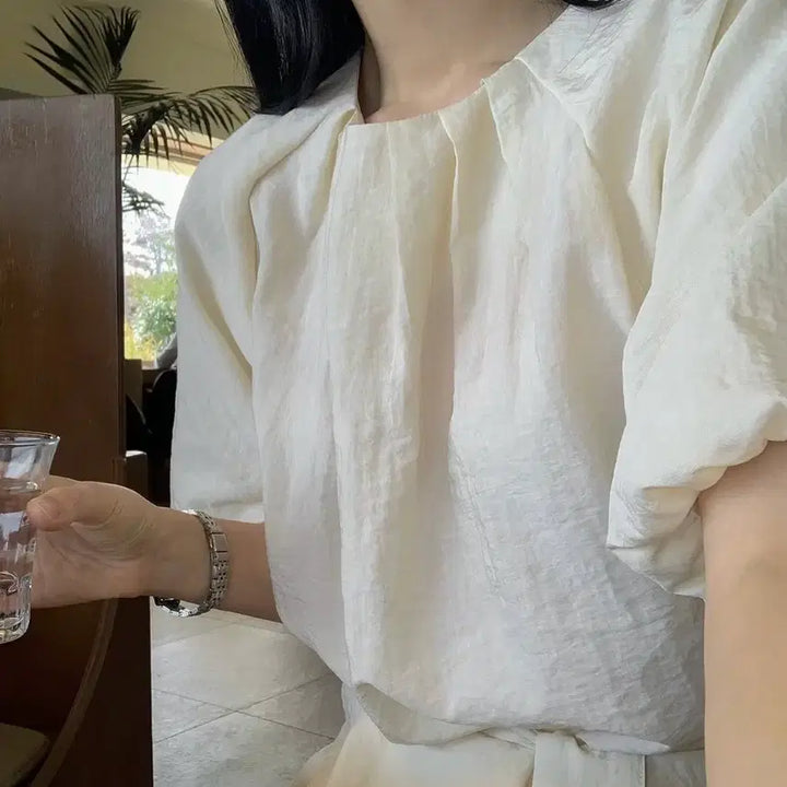 [BUNJANG] How To Love Me Cream Short Sleeve Blouse / 하우투러브미 블라우스