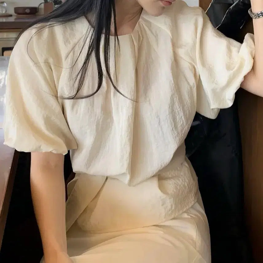 [BUNJANG] How To Love Me Cream Short Sleeve Blouse / 하우투러브미 블라우스