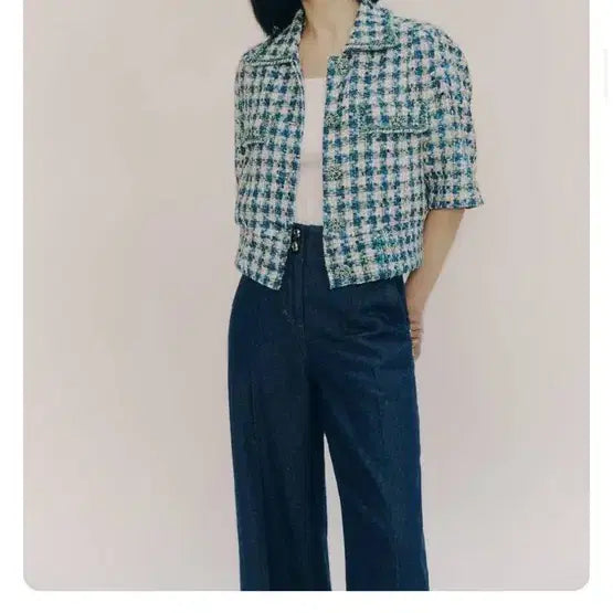 [BUNJANG] Misha 23SS Italian Campore Tweed Short-Sleeve Jacket / 23년식 미샤 정품 이태리 캄포레원단  반팔트위드자켓