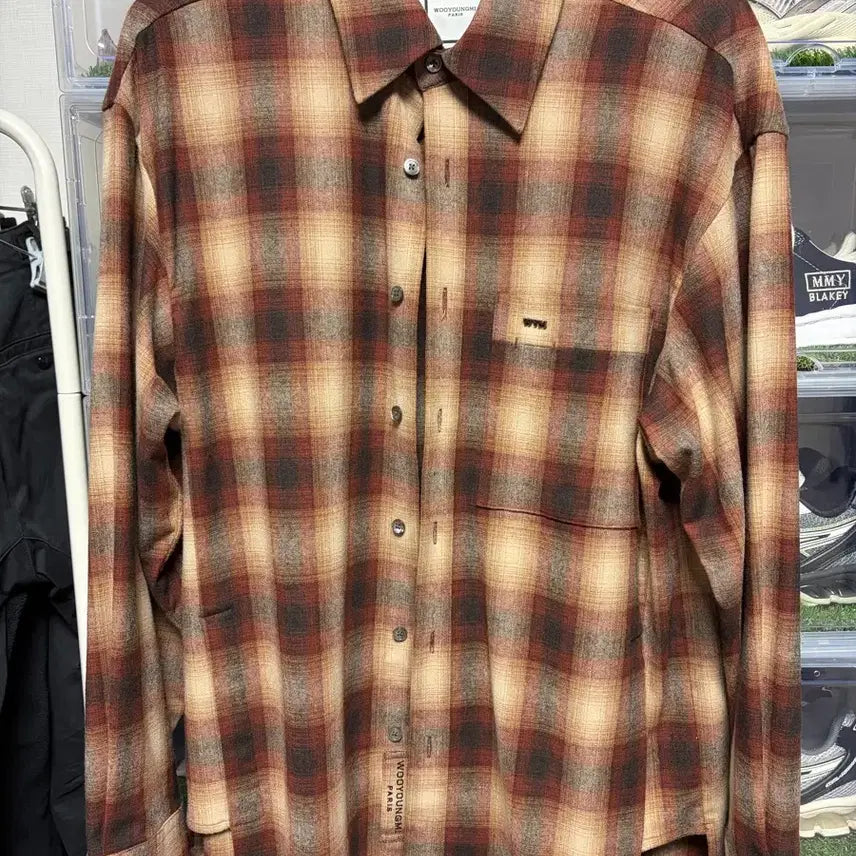 [BUNJANG] Wooyoungmi FW24 Back Logo Check Shirt Brown Size 44 / 우영미24fw백로고체크셔츠브라운44사이즈