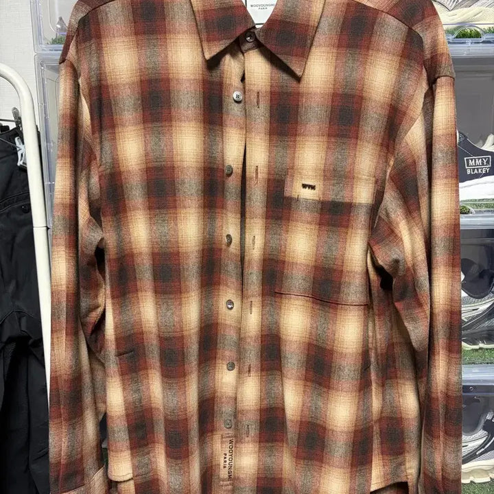 [BUNJANG] Wooyoungmi FW24 Back Logo Check Shirt Brown Size 44 / 우영미24fw백로고체크셔츠브라운44사이즈