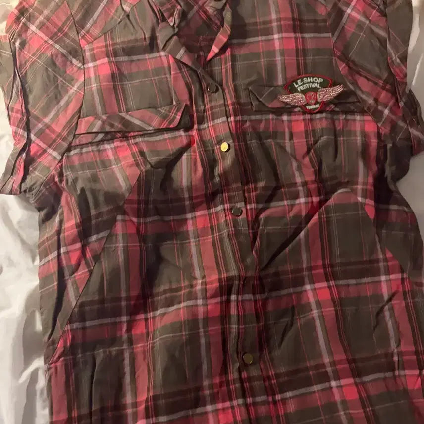 [BUNJANG] Vintage Checkered Patch Shirt / 빈티지 체크 셔츠 패치 장식