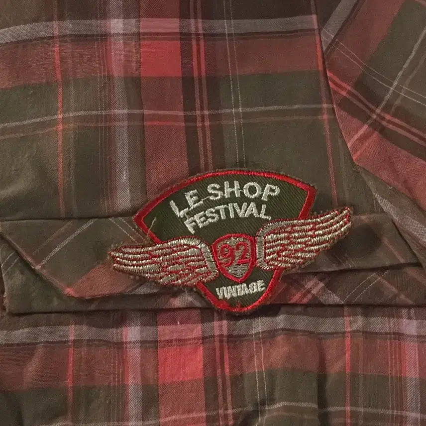 [BUNJANG] Vintage Checkered Patch Shirt / 빈티지 체크 셔츠 패치 장식