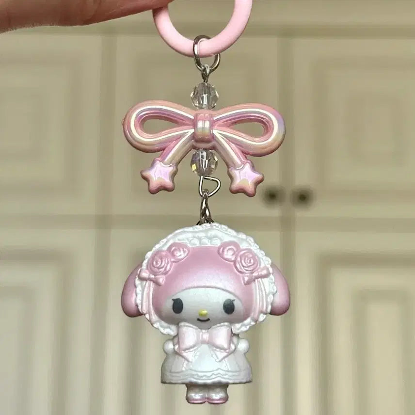 [BUNJANG] Sanrio My Melody Figure Keyring with Ribbon and Cubic / 산리오 마이멜로디 피규어 키링