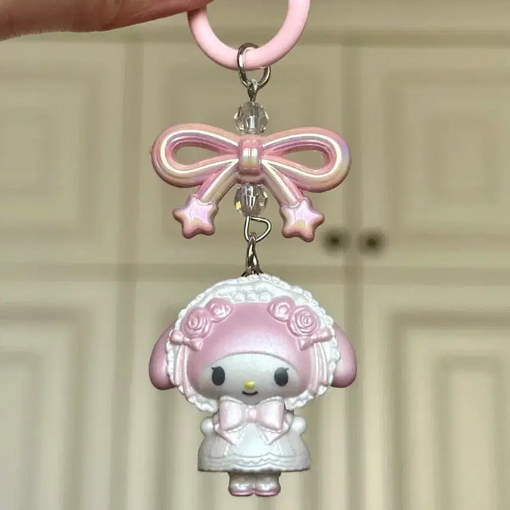 [BUNJANG] Sanrio My Melody Figure Keyring with Ribbon and Cubic / 산리오 마이멜로디 피규어 키링