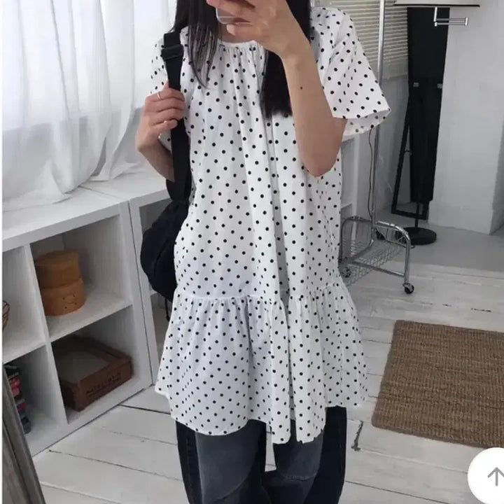 [BUNJANG] Layered Dot Print Short Sleeve Dress / 레이어드 도트 반팔 원피스/김아홉 빈블 바온 회렌 미쏘 에잇세컨즈 스파오
