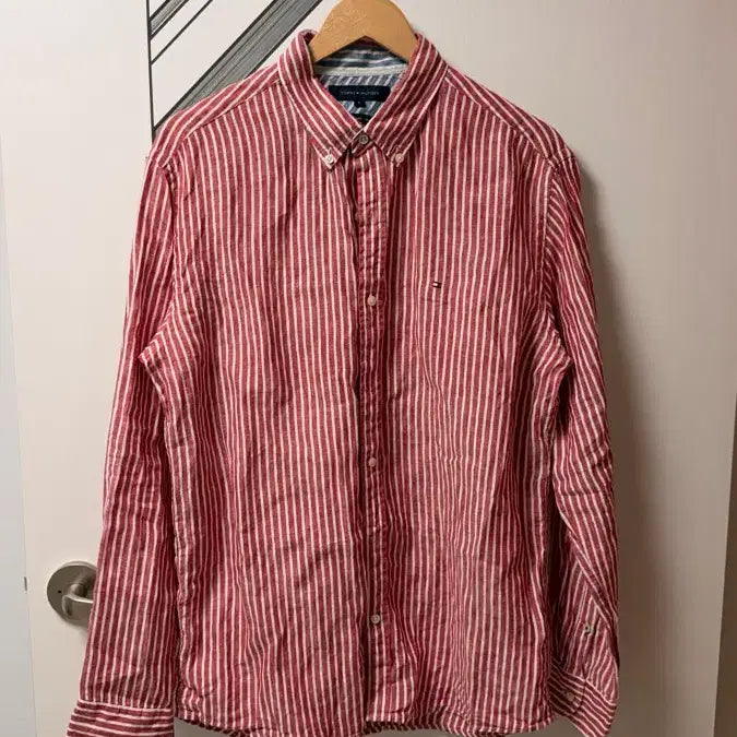 [BUNJANG] Tommy Hilfiger Premium Linen Red Stripe Shirt L / 타미힐피거 레드 스트라이프 린넨 셔츠
